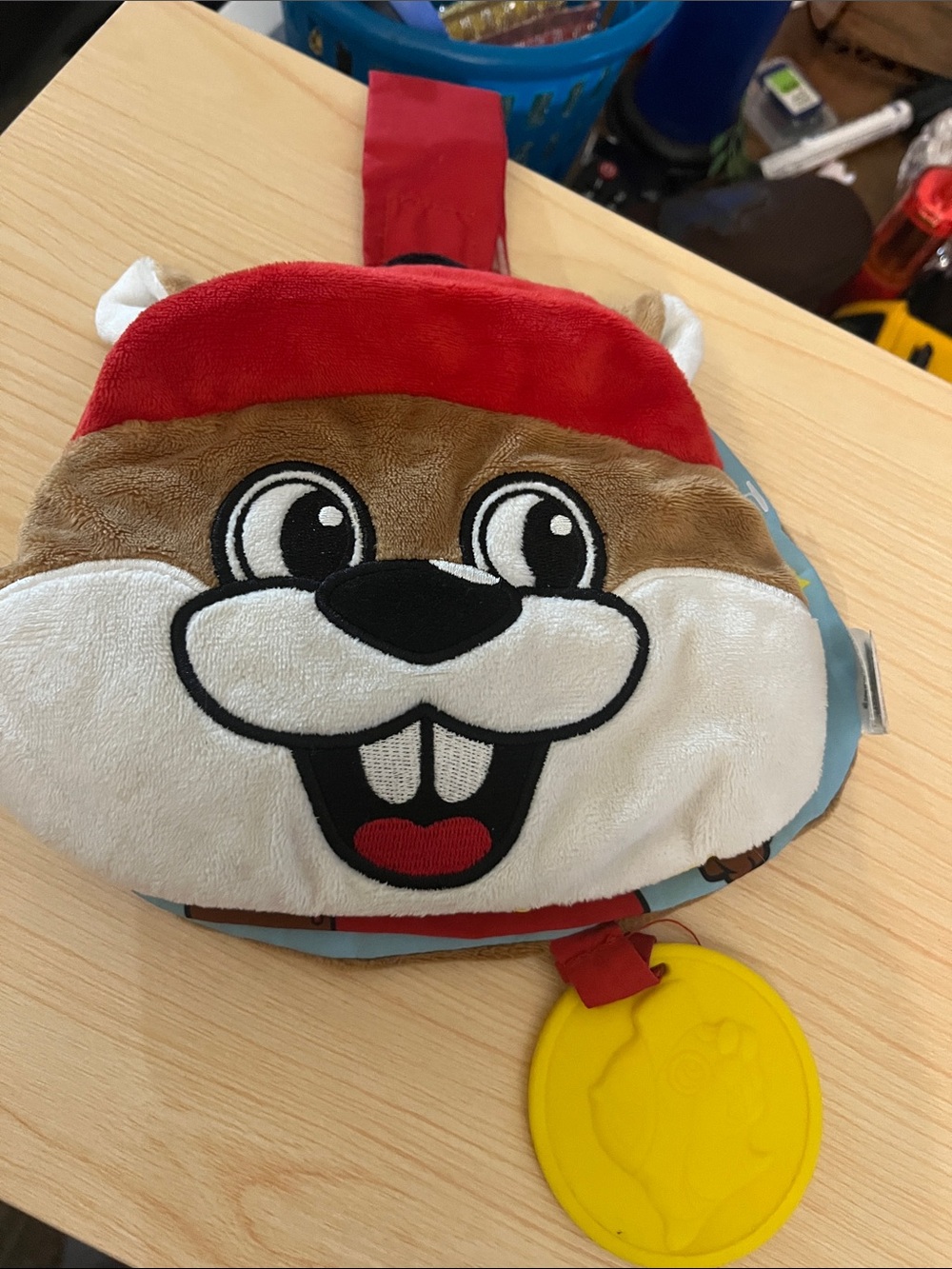 Cute Cartoon Animal Plush Kids book with teether in Red, Brown & White 062